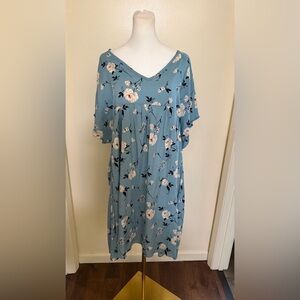 Blue Floral V-Neck Babydoll Dress